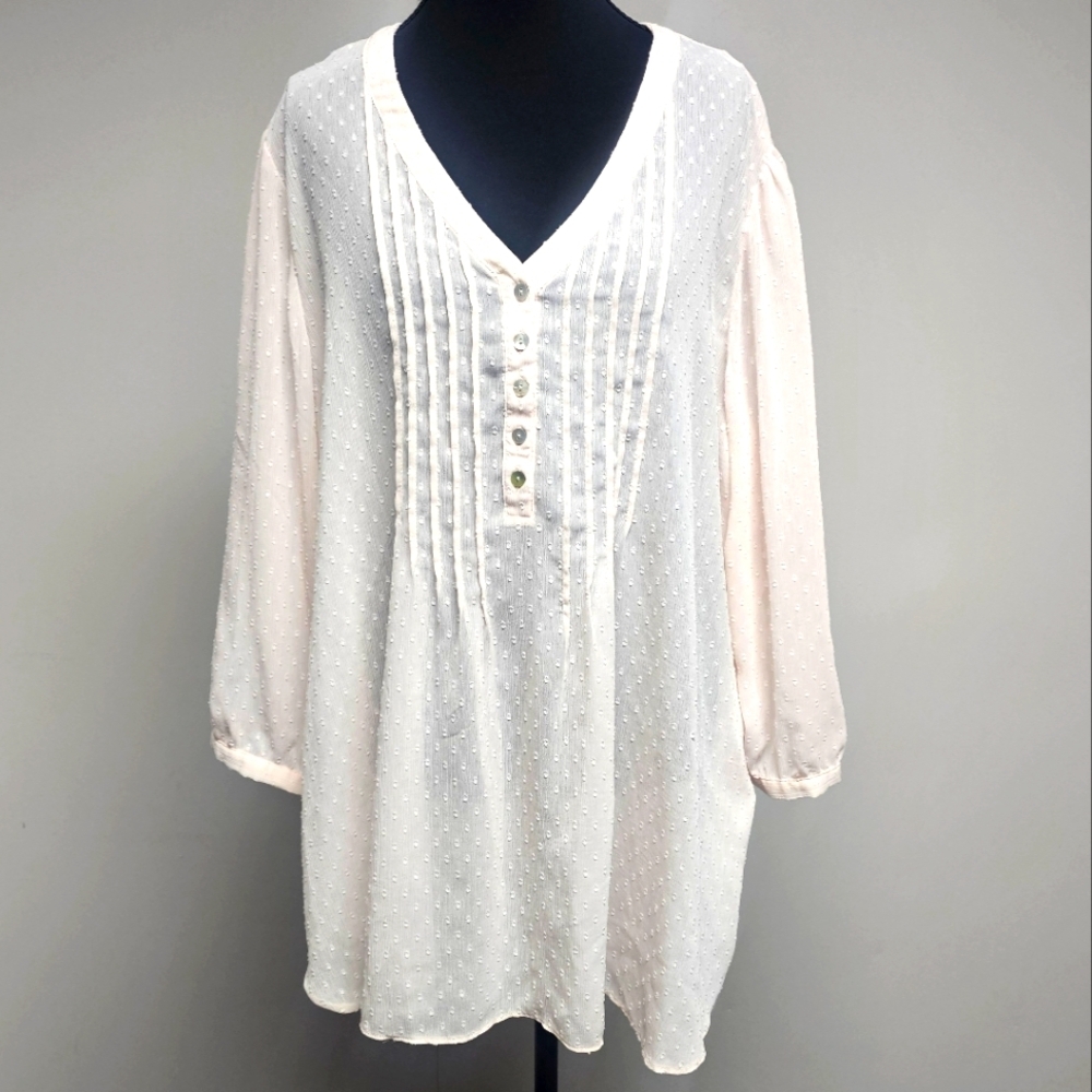 Rose + Olive Light Petal Pink Pastel Sheer‎ Swiss Dot Blouse Coquette Cottage